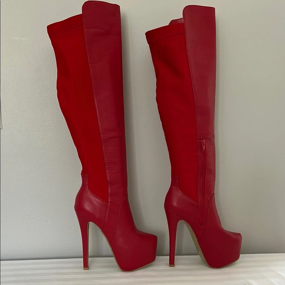 Ami Club Wear Red Over-the-Knee Women's Boots - Picture 16 of 16